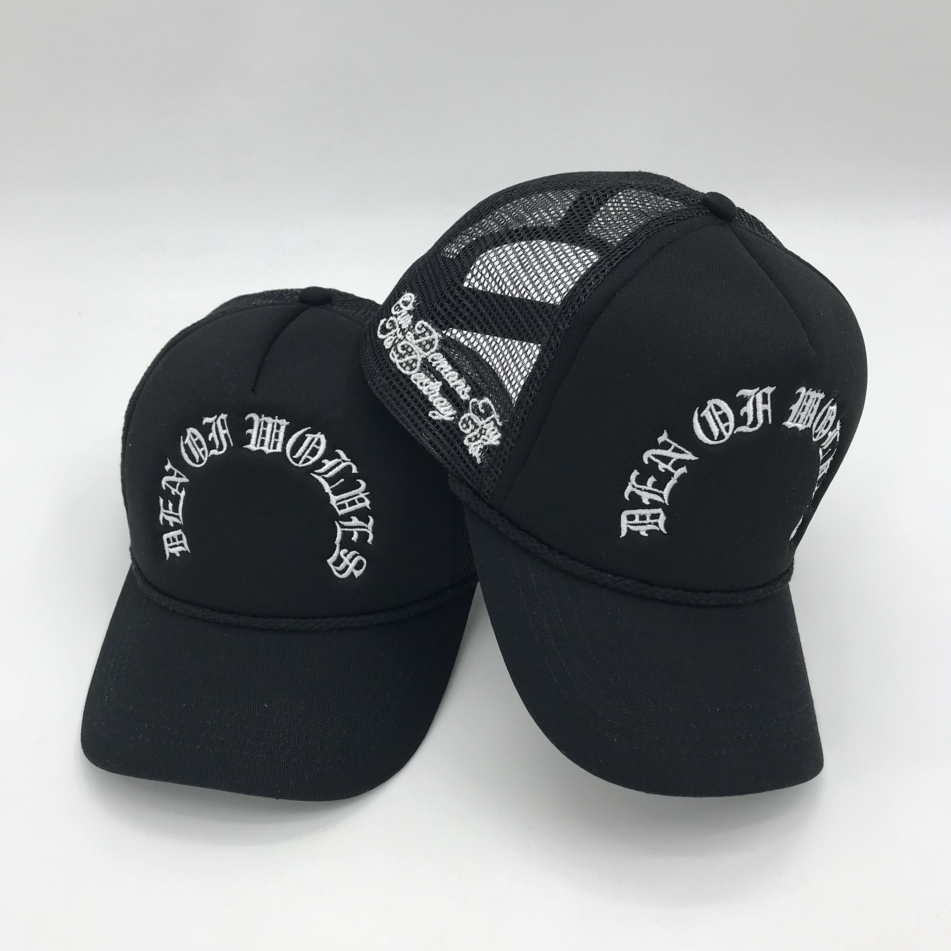Vintage Gothic Mesh Trucker Hat with Flat Embroidery – Black Foam Cap