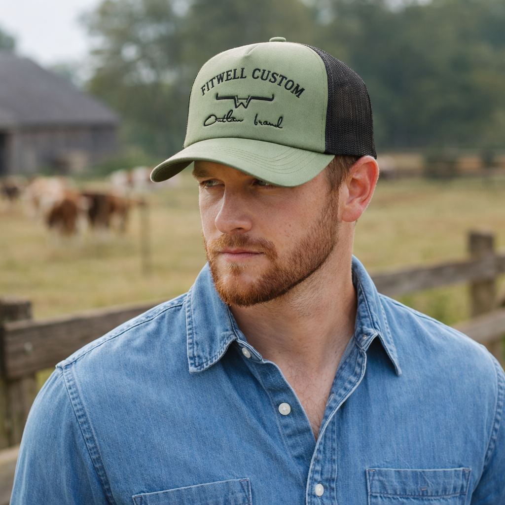 Western Style Embroidered Foam Trucker Hat with Mesh Back and Curved Brim