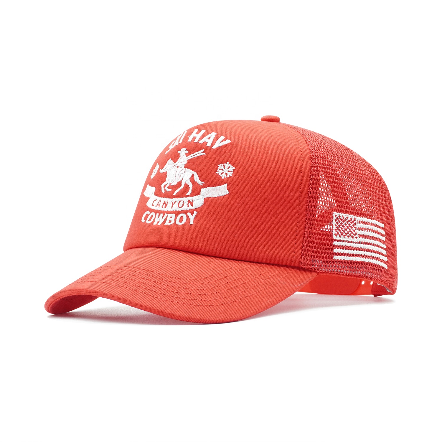 Canyon Cowboy Red Mesh Trucker Cap – Western 5-Panel Snapback Hat