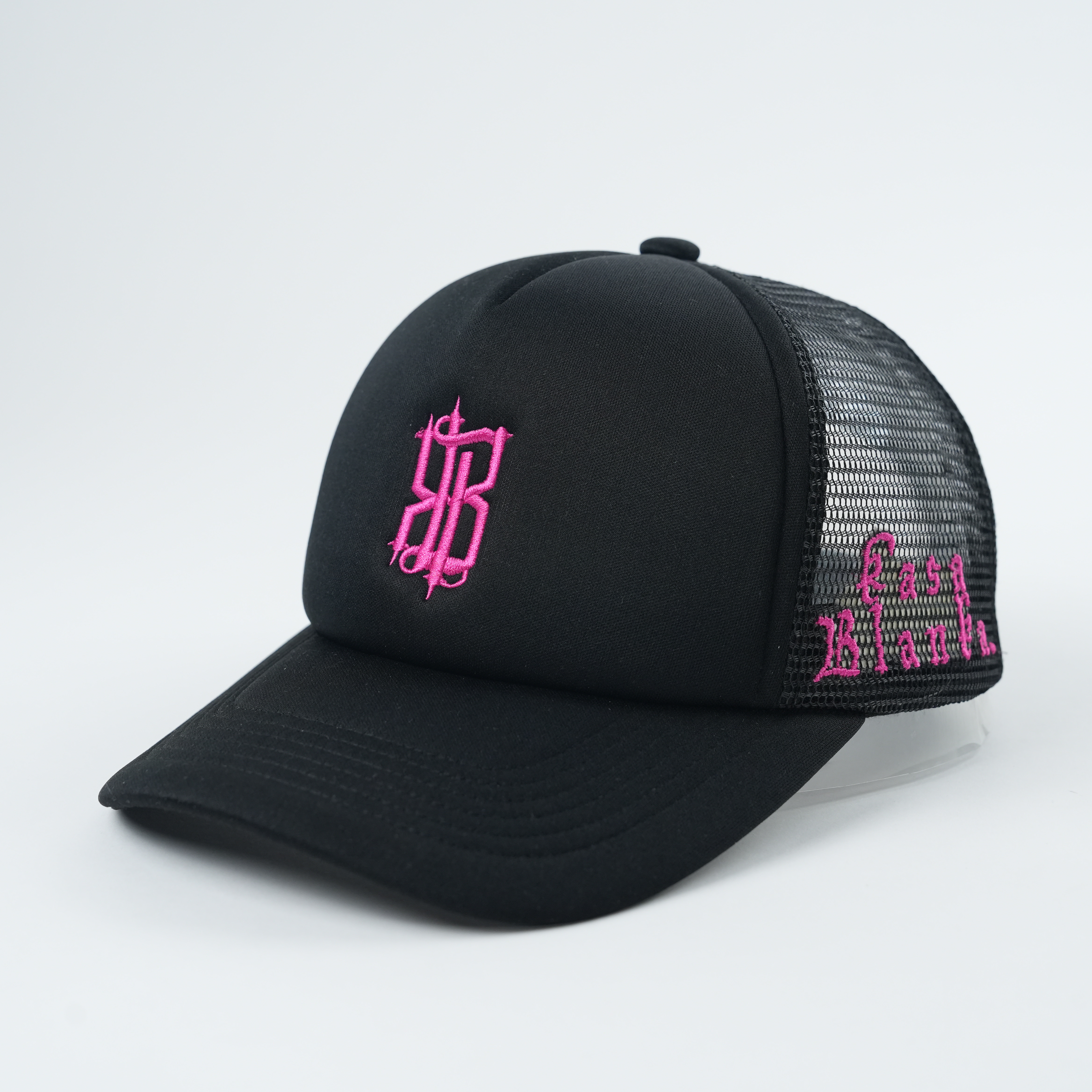 Black Mesh Trucker Cap with Embroidered Logo Breathable Snapback Hat