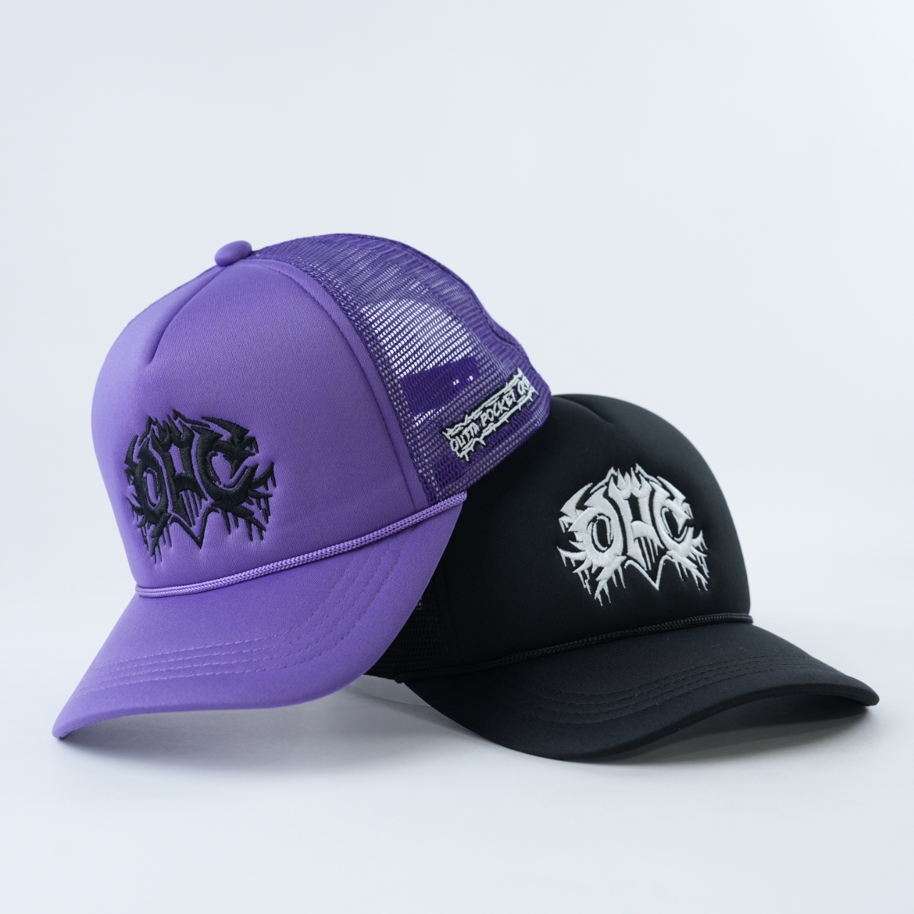 Foam Front Mesh Back Trucker Cap with Gothic Embroidery Design