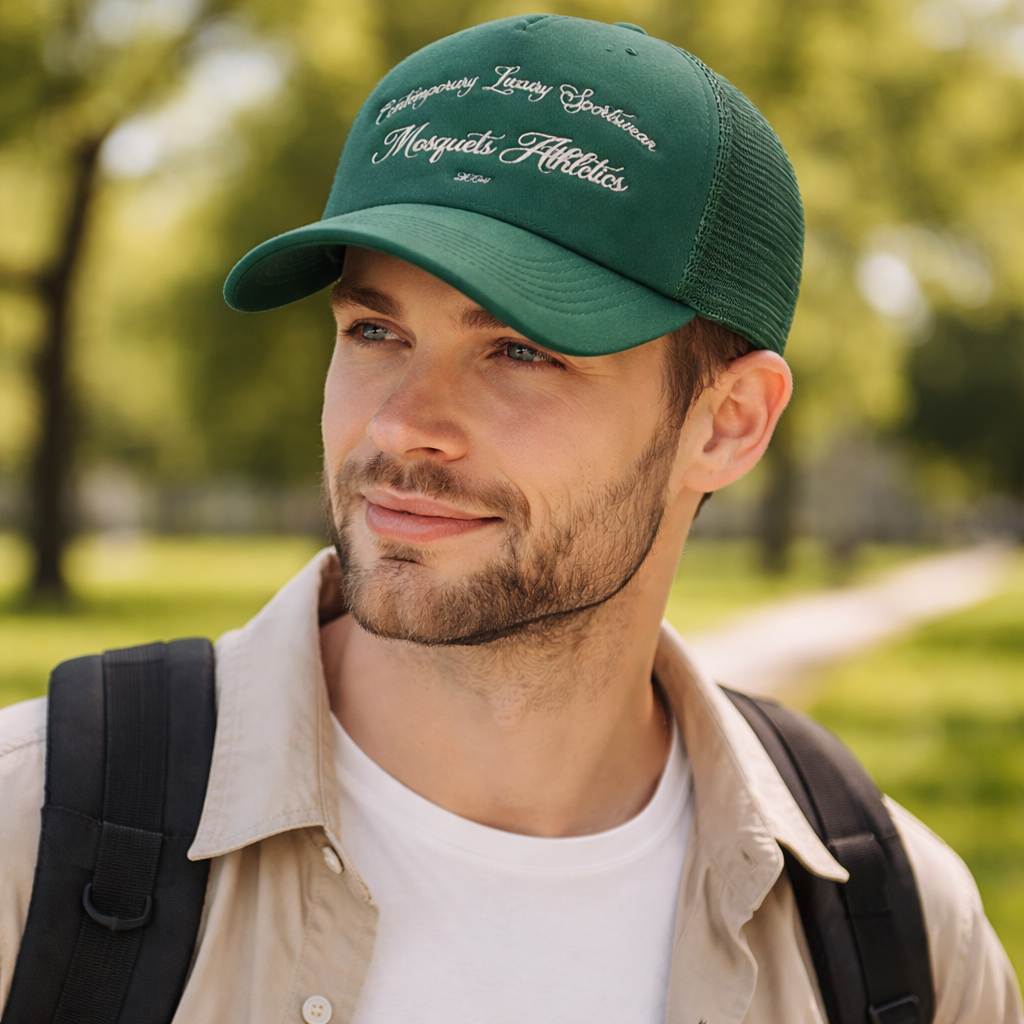 Luxury Letter Embroidered Trucker Cap – 5 Panel Mesh Back Hat