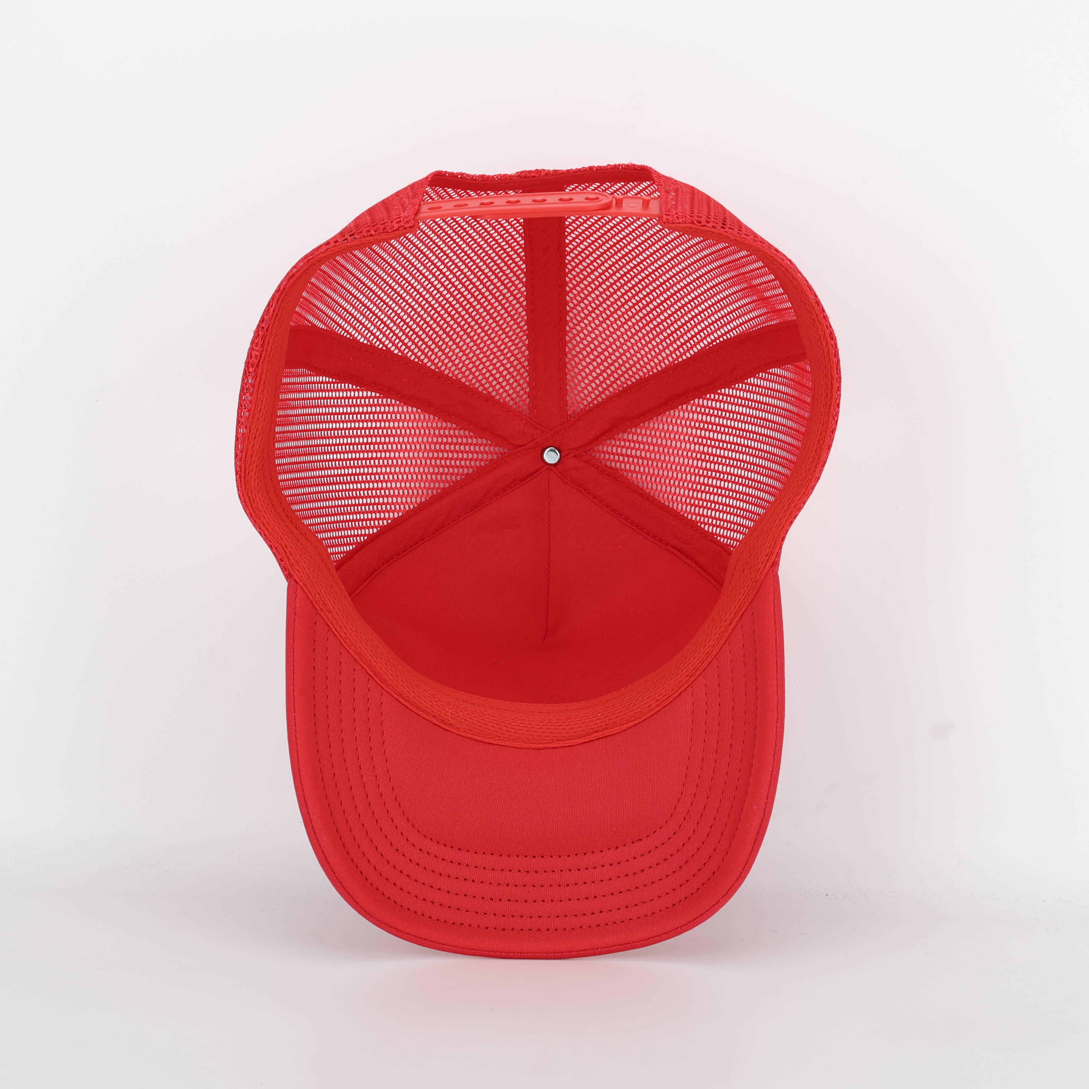Red Mesh Trucker Cap with White Script Logo