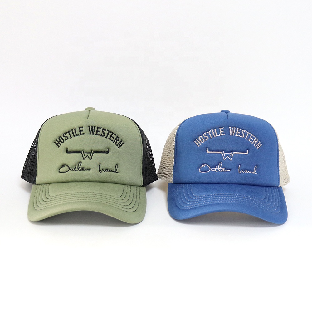 Western Style Embroidered Foam Trucker Hat with Mesh Back and Curved Brim