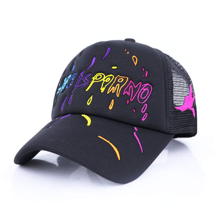 Black Neon Graphic Embroidered Foam Trucker Hat