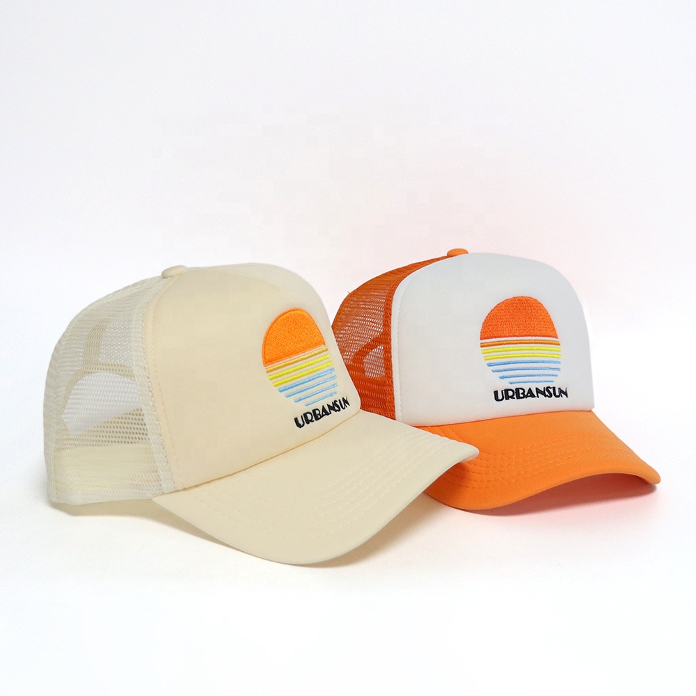 Vintage Sunset Embroidered Foam Trucker Hat with Mesh Back and Curved Brim