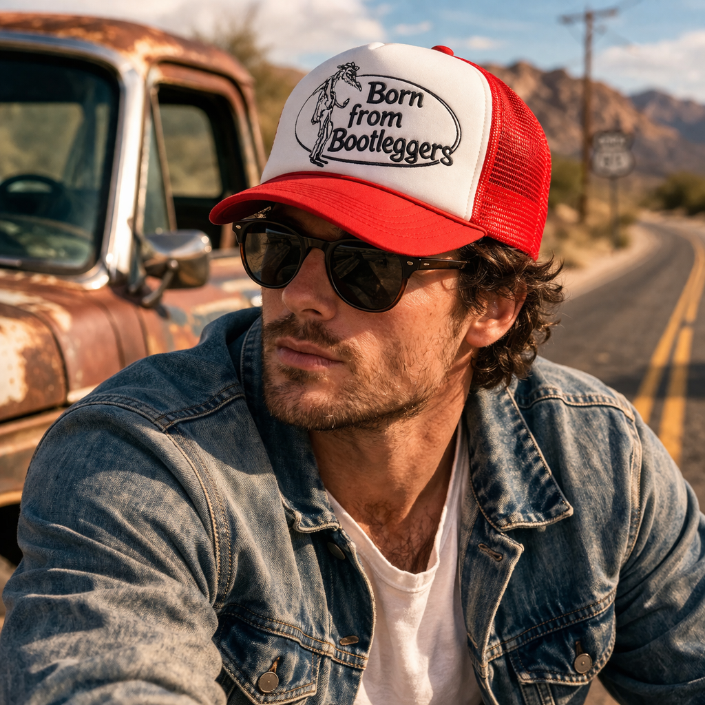Vintage Logo Foam Trucker Hat with Mesh Back and Curved Brim