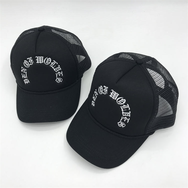 Vintage Gothic Mesh Trucker Hat with Flat Embroidery – Black Foam Cap