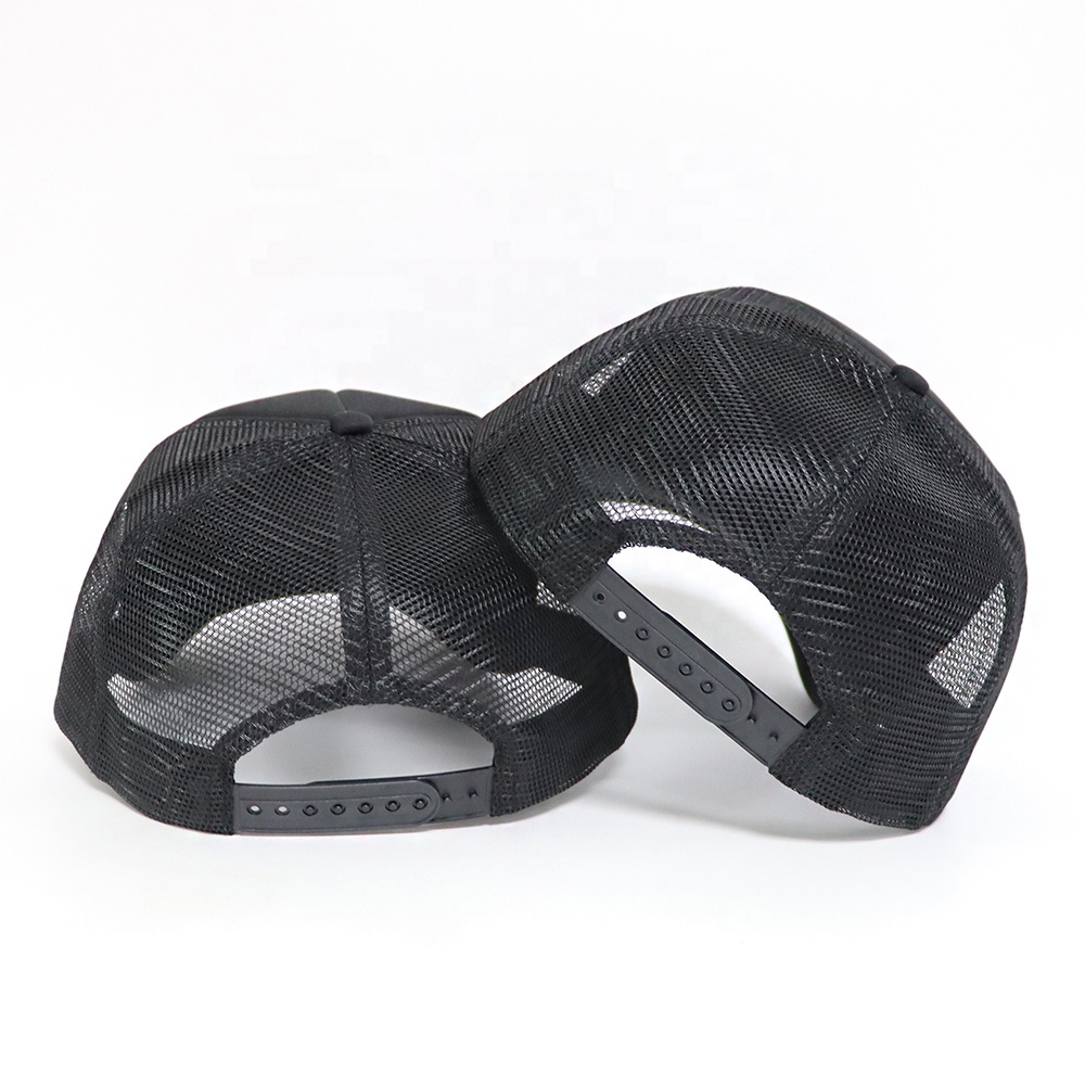 Black Foam Mesh Trucker Hat with Tonal Fish Patch Embroidery
