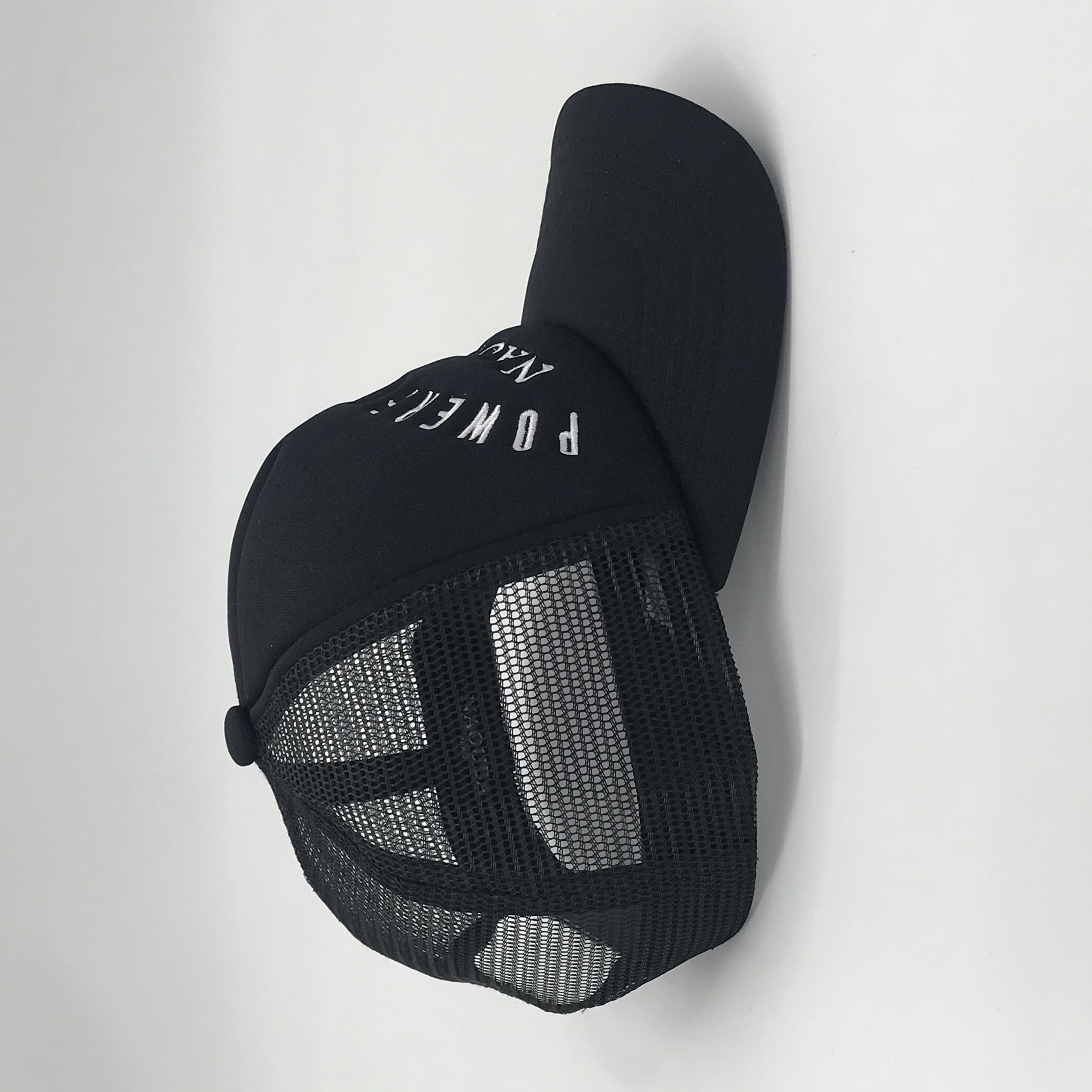Black Mesh Back Curved Brim Trucker Cap with Embroidered Letter Design