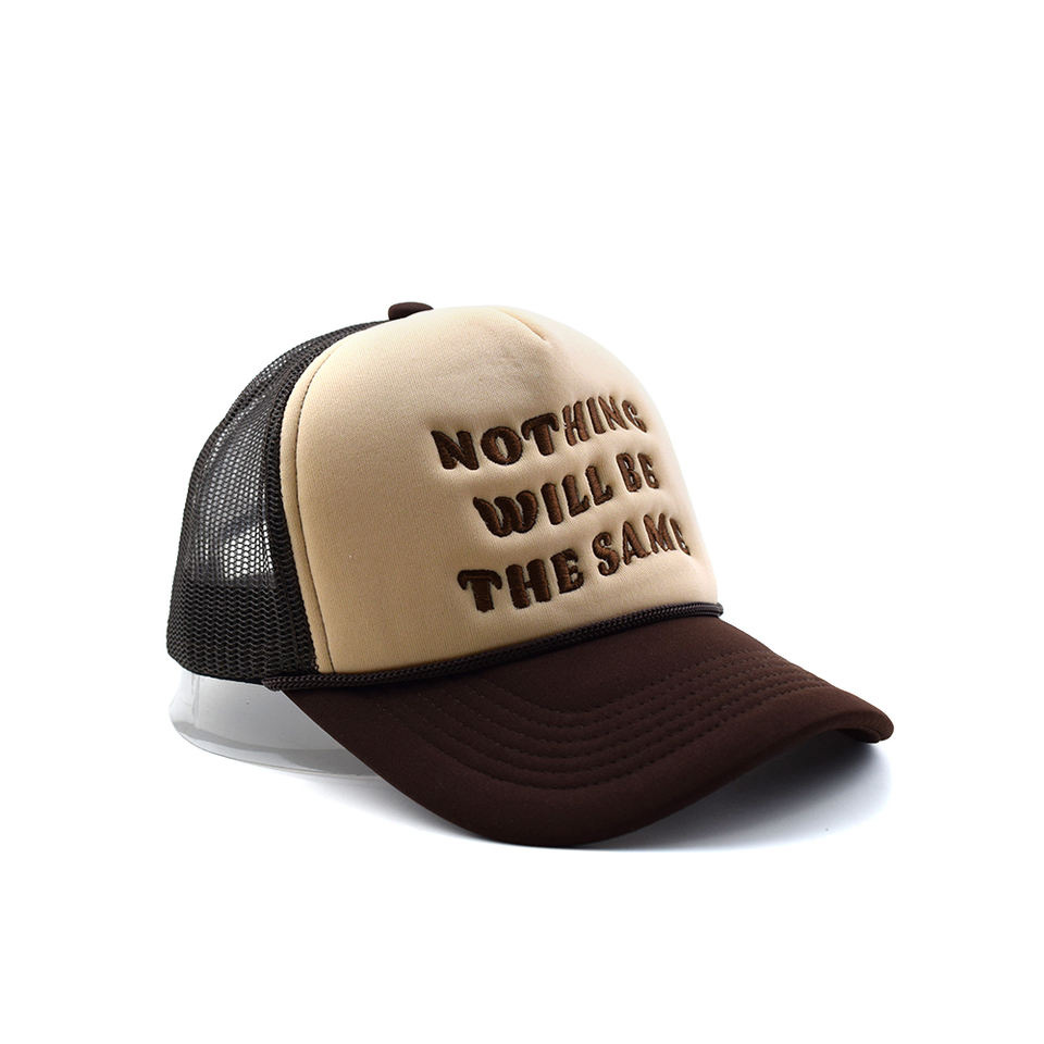 Brown & Beige Foam Trucker Hat with 3D Text Embroidery