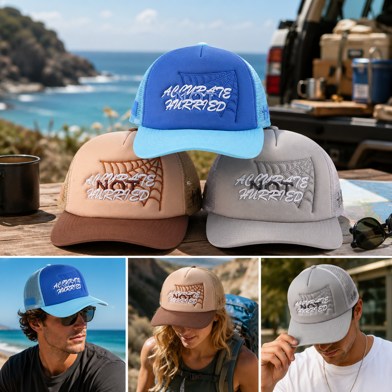 Color-Block Five-Panel Foam Mesh Cap with Script Embroidery