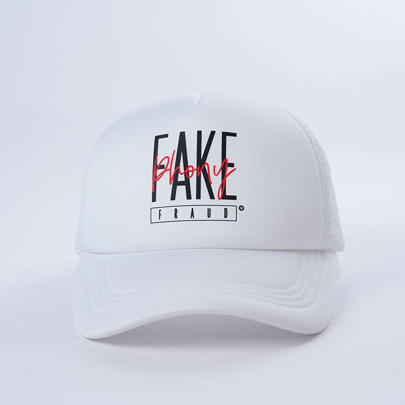 Printed Foam Mesh Trucker Cap in Black and White