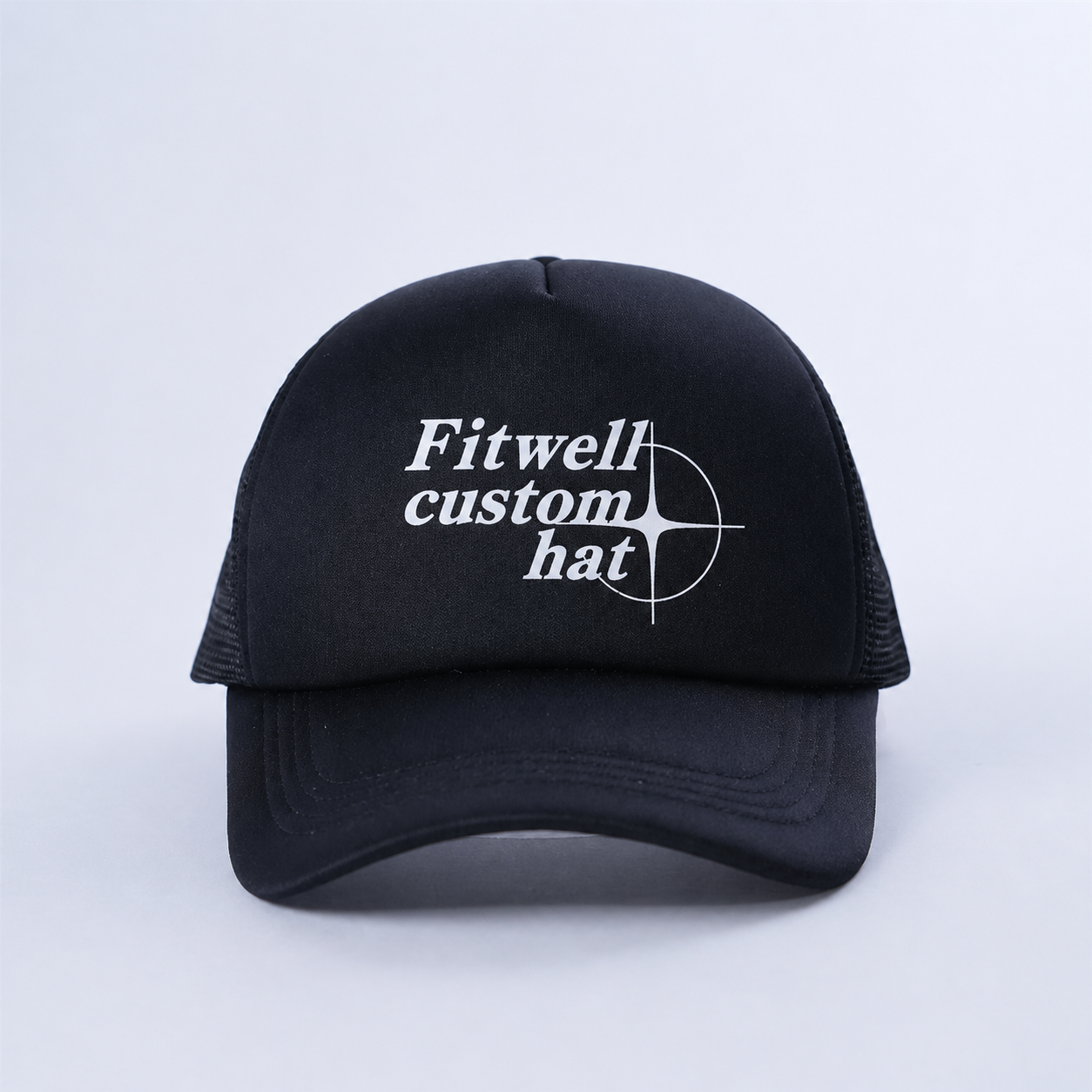 Black Anime Text Printed Foam Mesh Trucker Hat