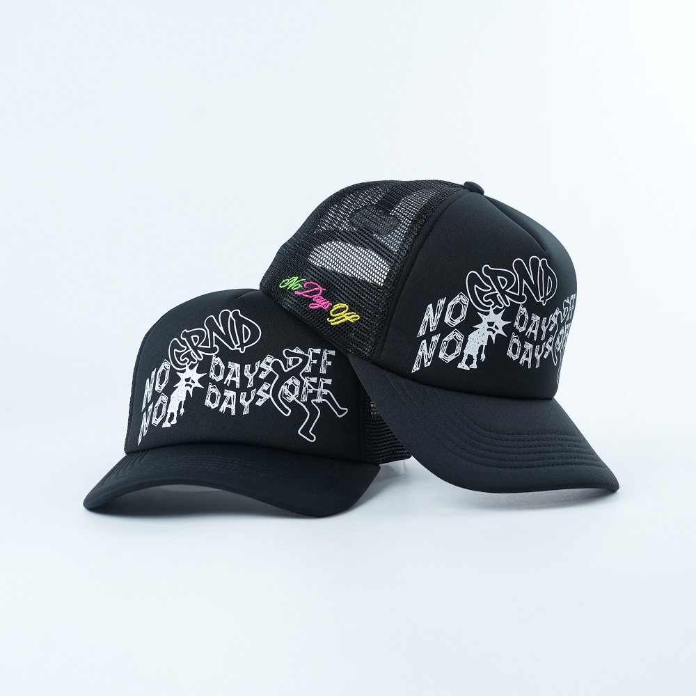 Black Graffiti Print Foam Trucker Cap with Mesh Back