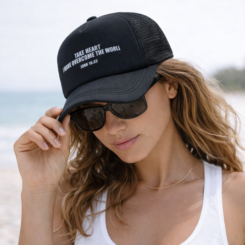 Black Inspirational Text Foam Trucker Cap with Curved Brim