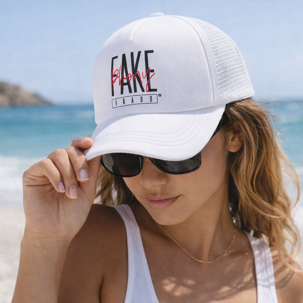 Printed Foam Mesh Trucker Cap in Black and White