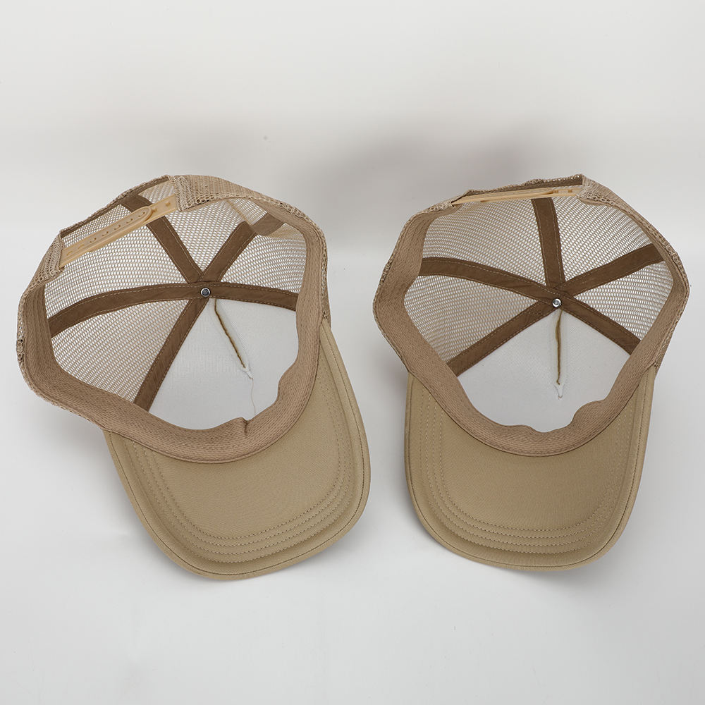 Khaki Foam Mesh Trucker Hat with White Printed Logo