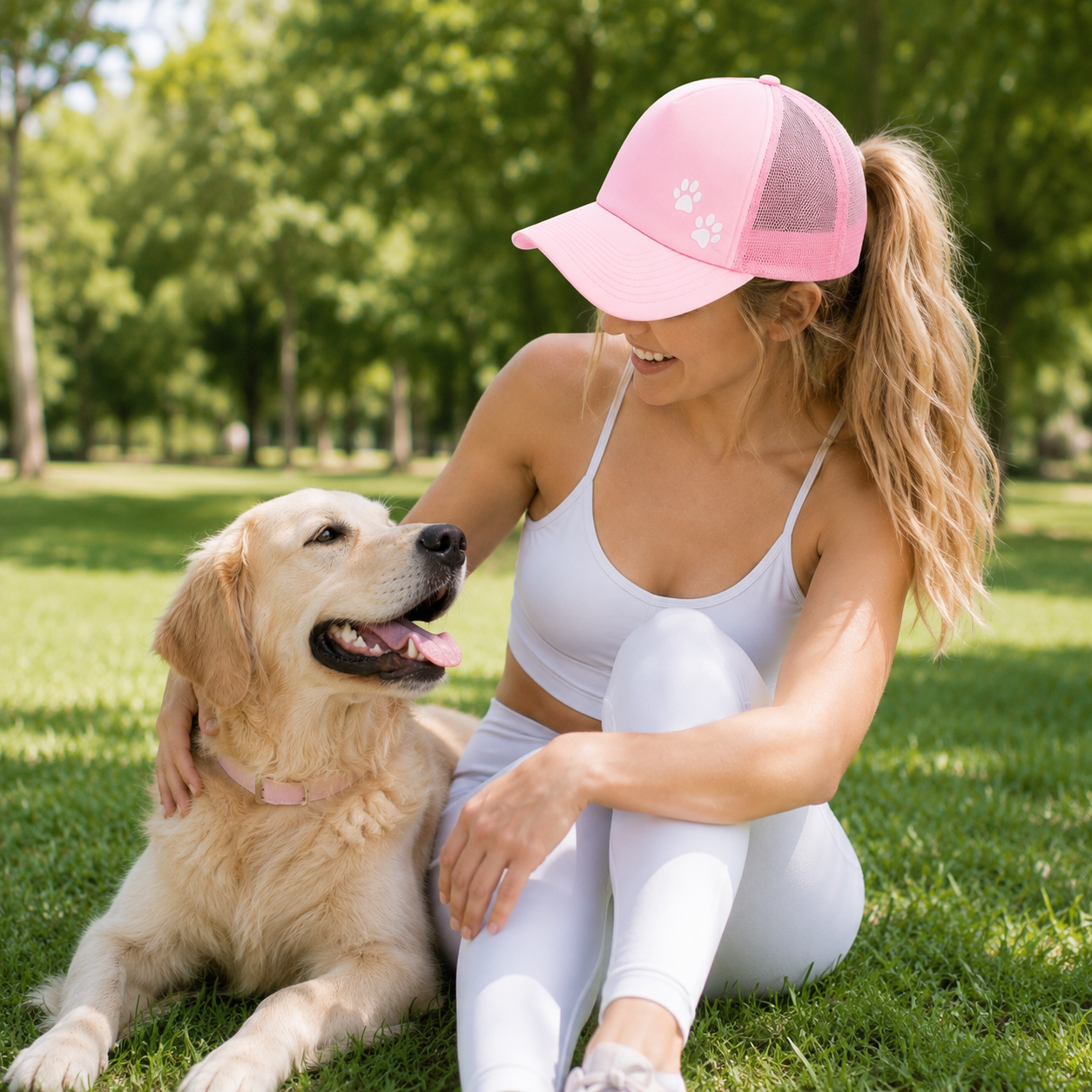 Pink Paw Print Foam Mesh Trucker Cap