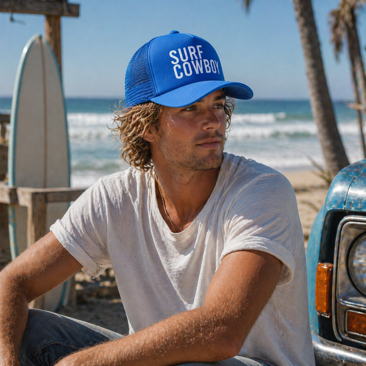 Blue Surf Cowboy Printed Foam Trucker Hat