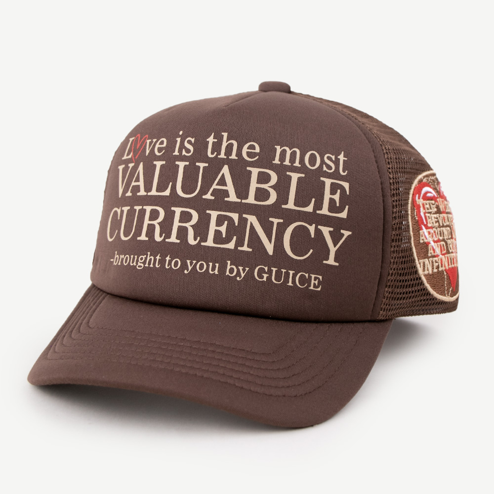 Brown Slogan Print Mesh Trucker Cap Curved Brim Snapback Hat