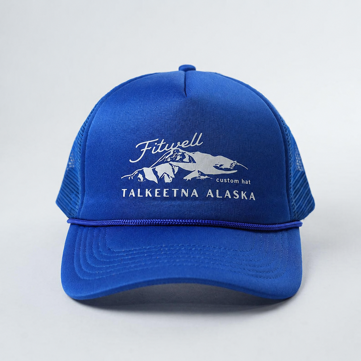 Talkeetna Alaska Blue Foam Mesh Trucker Hat with Printed Logo