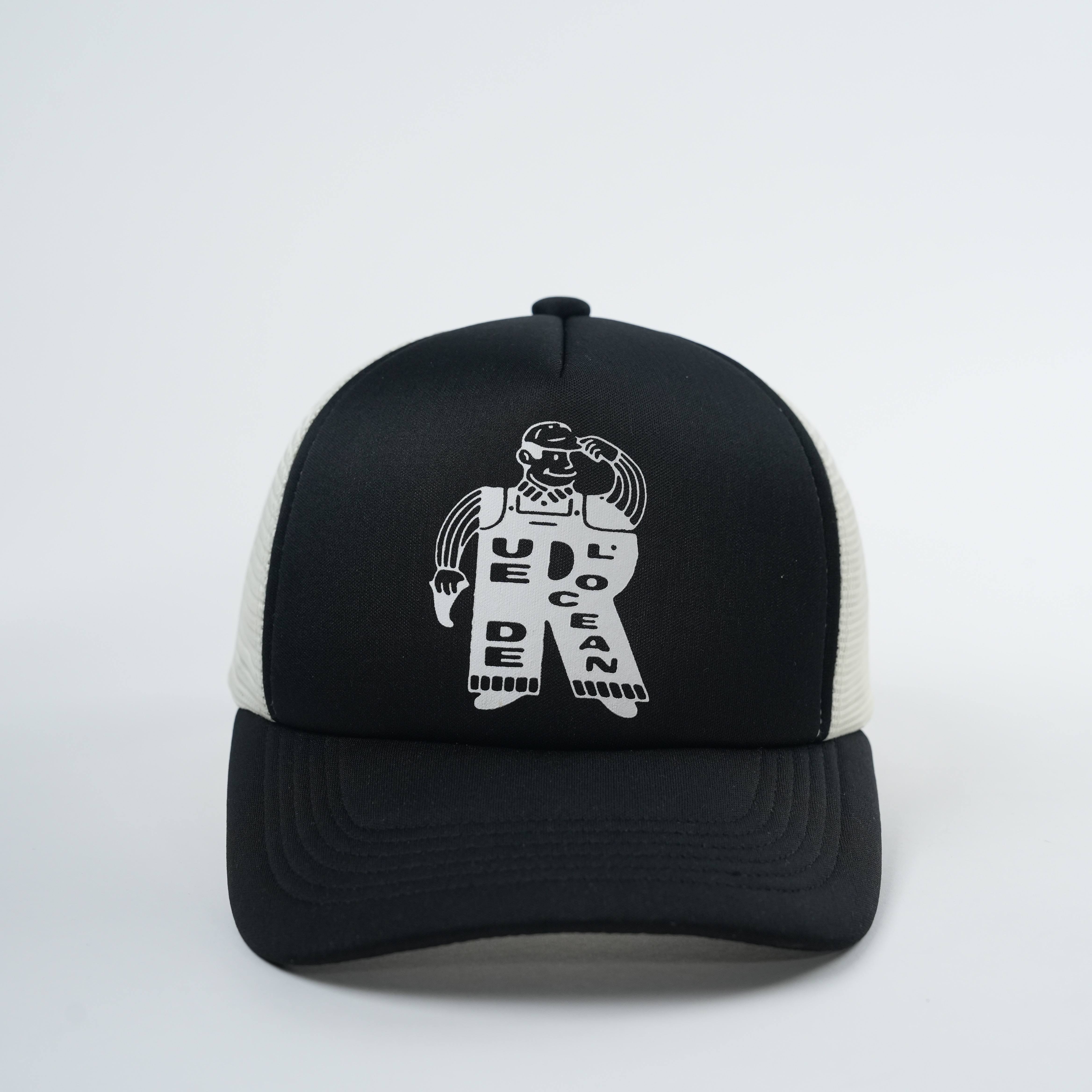 Black and White Printed Robot Graphic Foam Mesh Trucker Hat