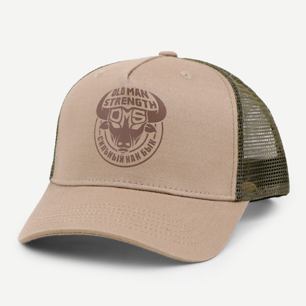 Khaki Olive Old Man Strength Bull Graphic Five-Panel Trucker Cap