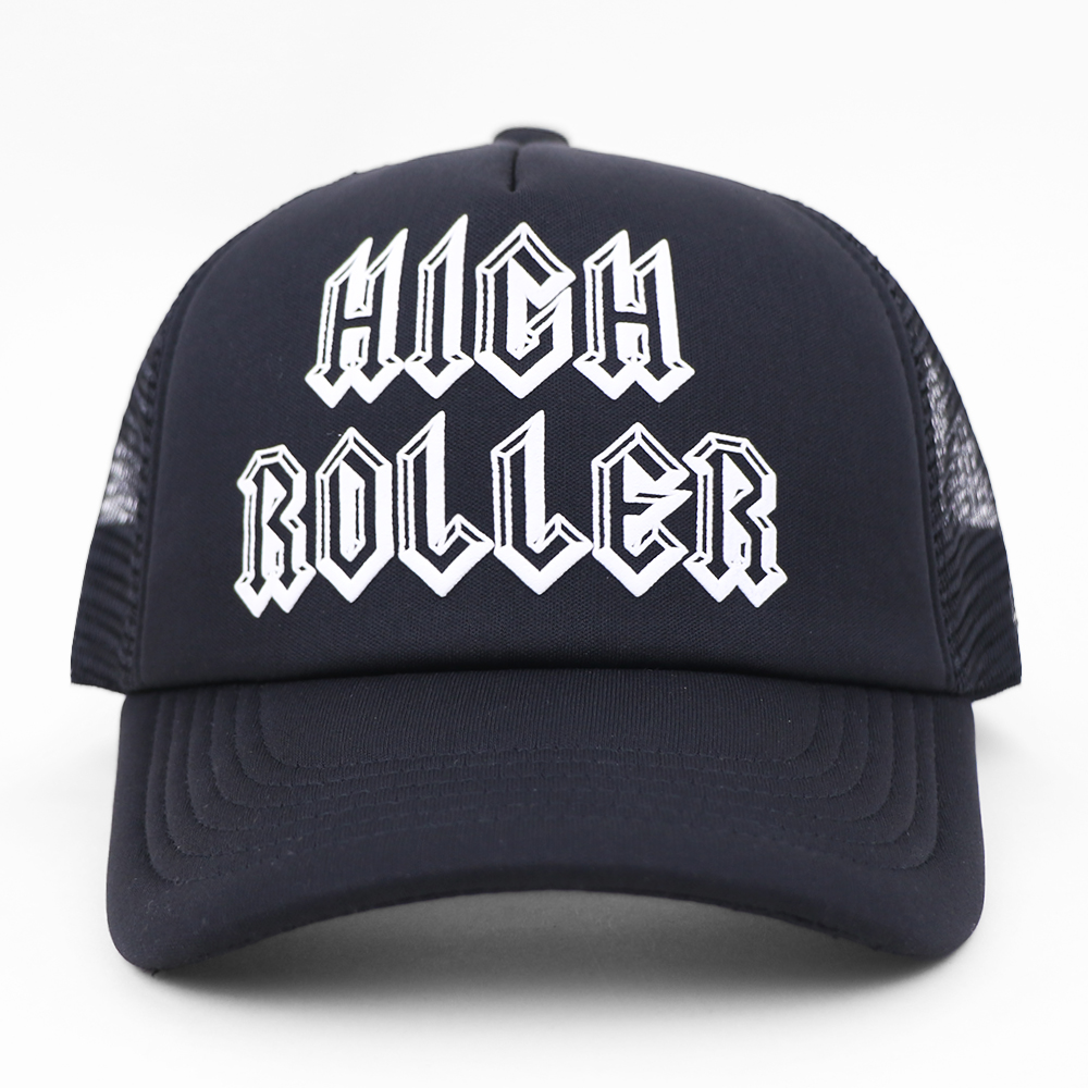 Black High Roller Printed Foam Mesh Trucker Hat