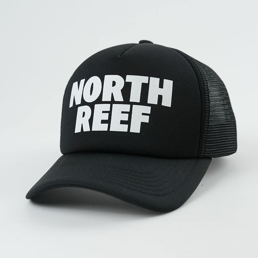 Black Foam Front Mesh Back Trucker Cap with Bold Printed Letter Design