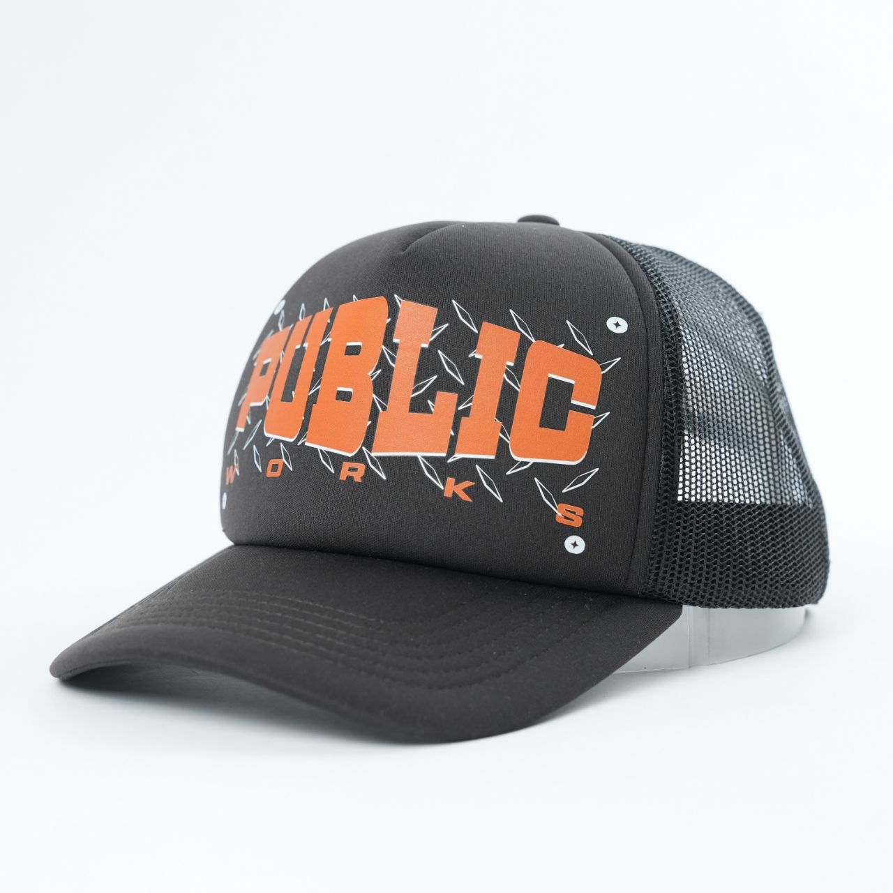 Public Works Printed Logo Black Foam Trucker Hat