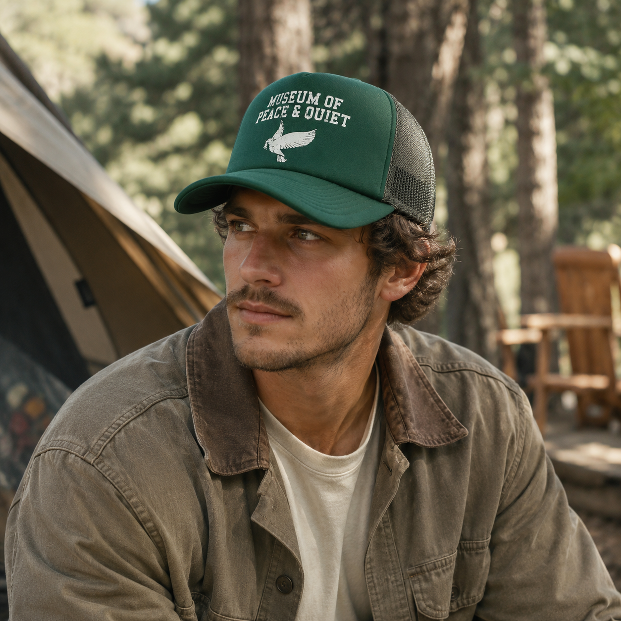 Navy Green Foam Mesh Trucker Cap with White Dove Print