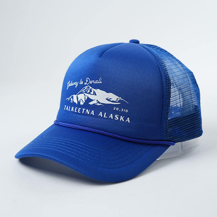 Talkeetna Alaska Blue Foam Mesh Trucker Hat with Printed Logo