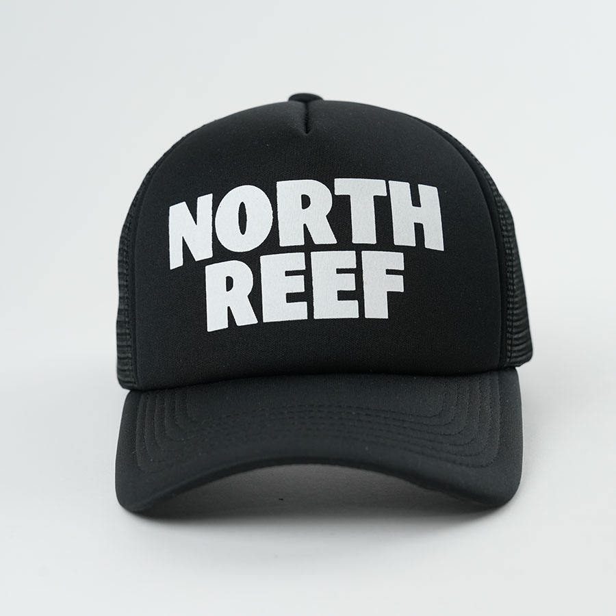 Black Foam Front Mesh Back Trucker Cap with Bold Printed Letter Design