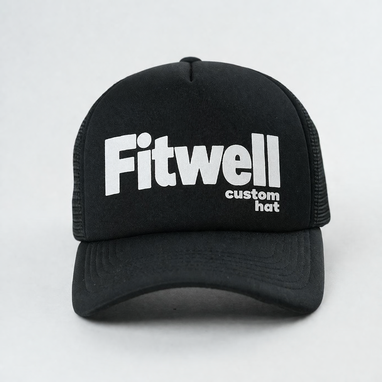 Black Foam Front Mesh Back Trucker Cap with Bold Printed Letter Design