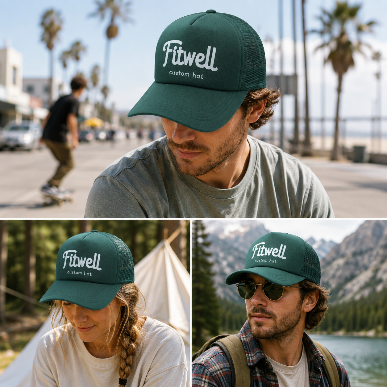 Dark Green Keep It Simple Printed Foam Mesh Trucker Hat