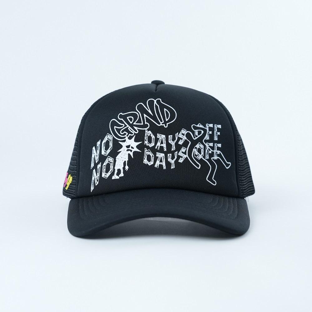 Black Graffiti Print Foam Trucker Cap with Mesh Back