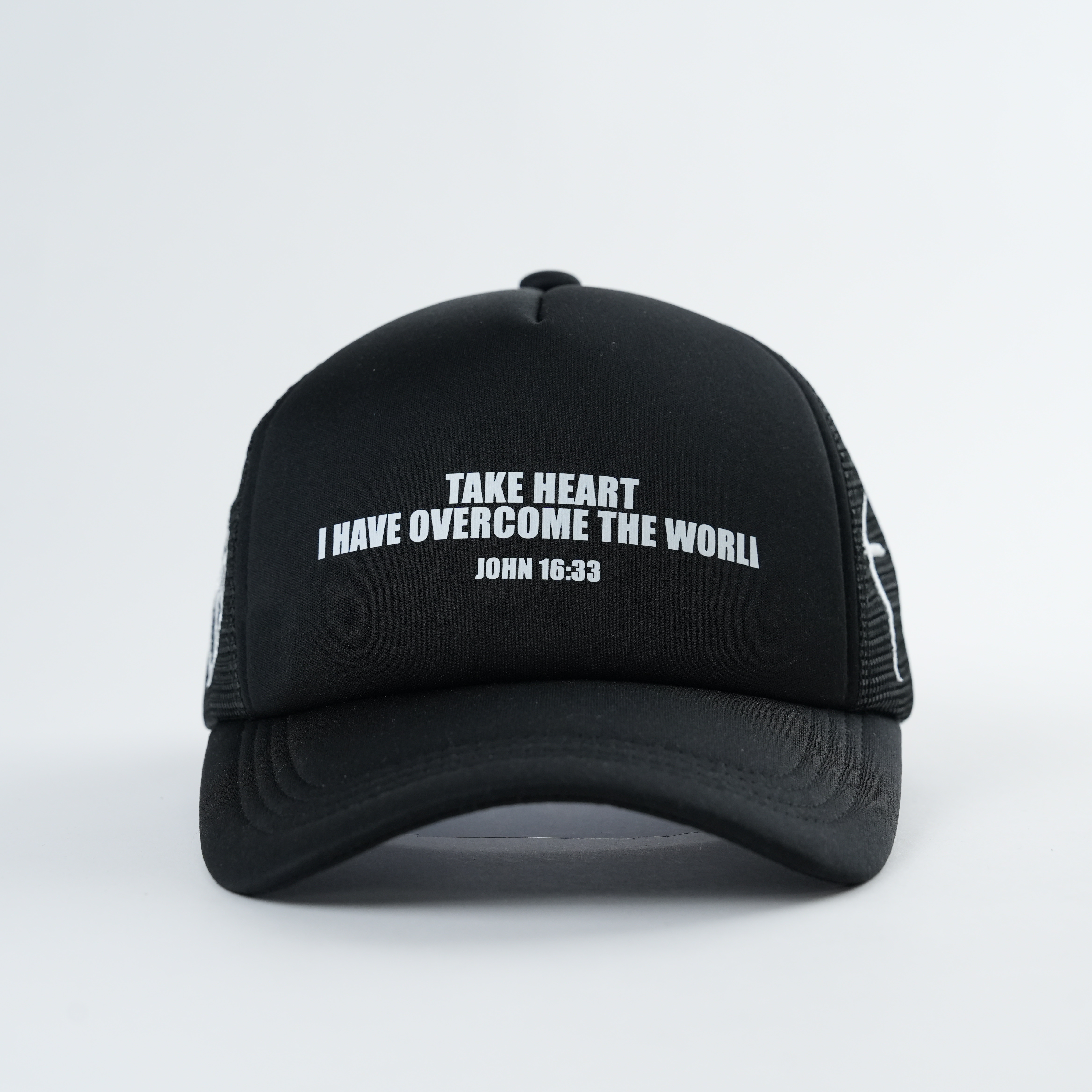 Black Inspirational Text Foam Trucker Cap with Curved Brim