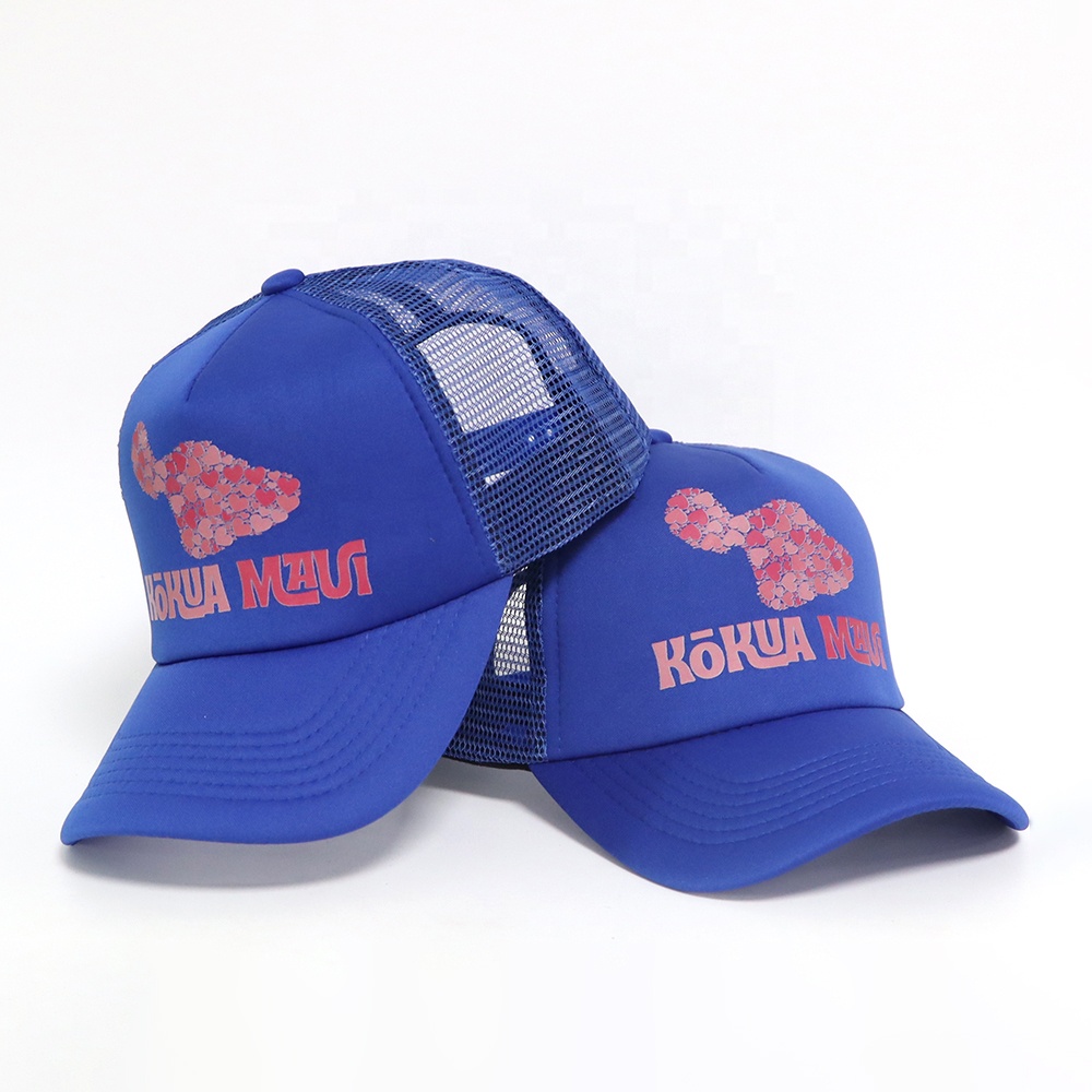 Blue Foam Trucker Cap with Pink Graphic Print Mesh Back Adjustable Hat