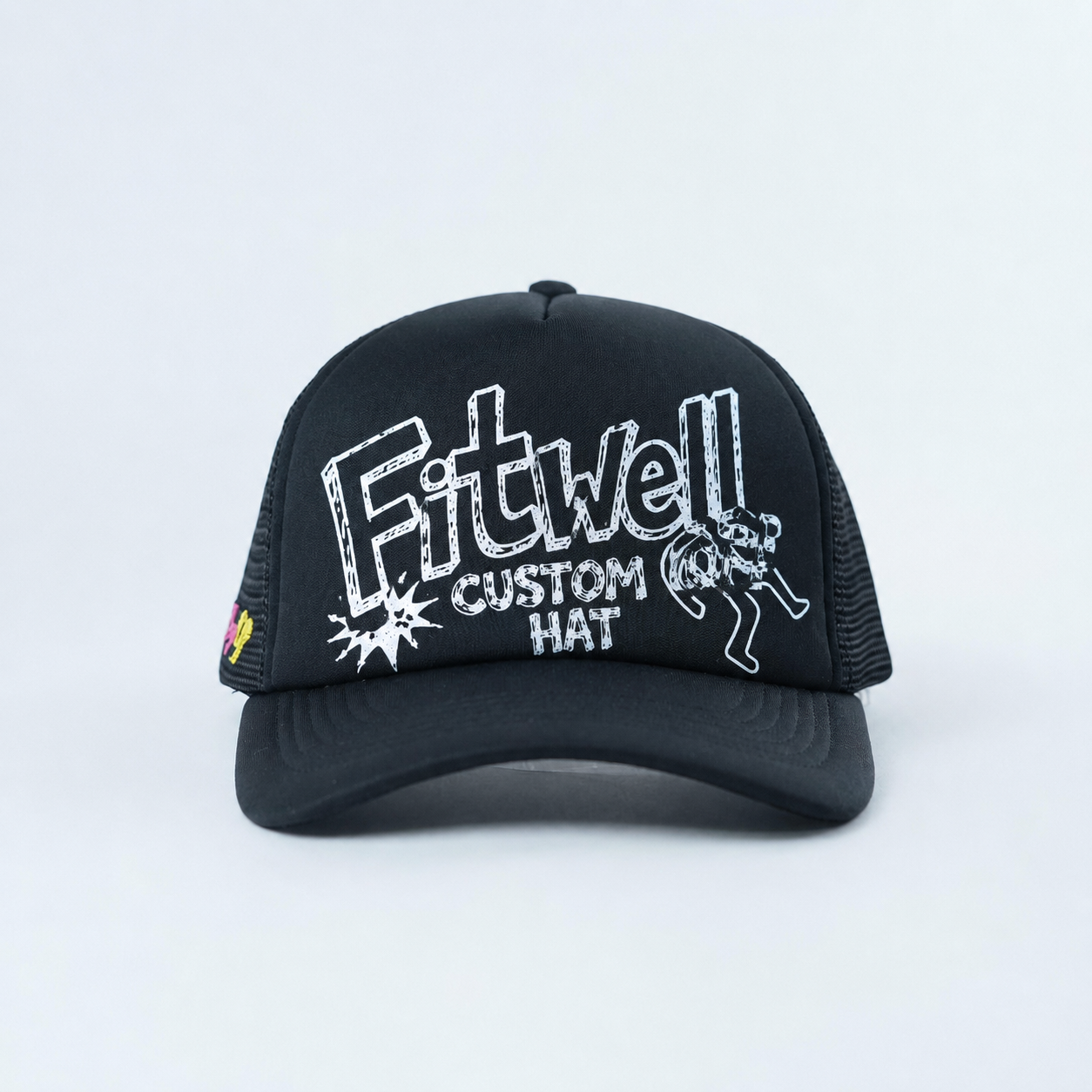 Black Graffiti Print Foam Trucker Cap with Mesh Back