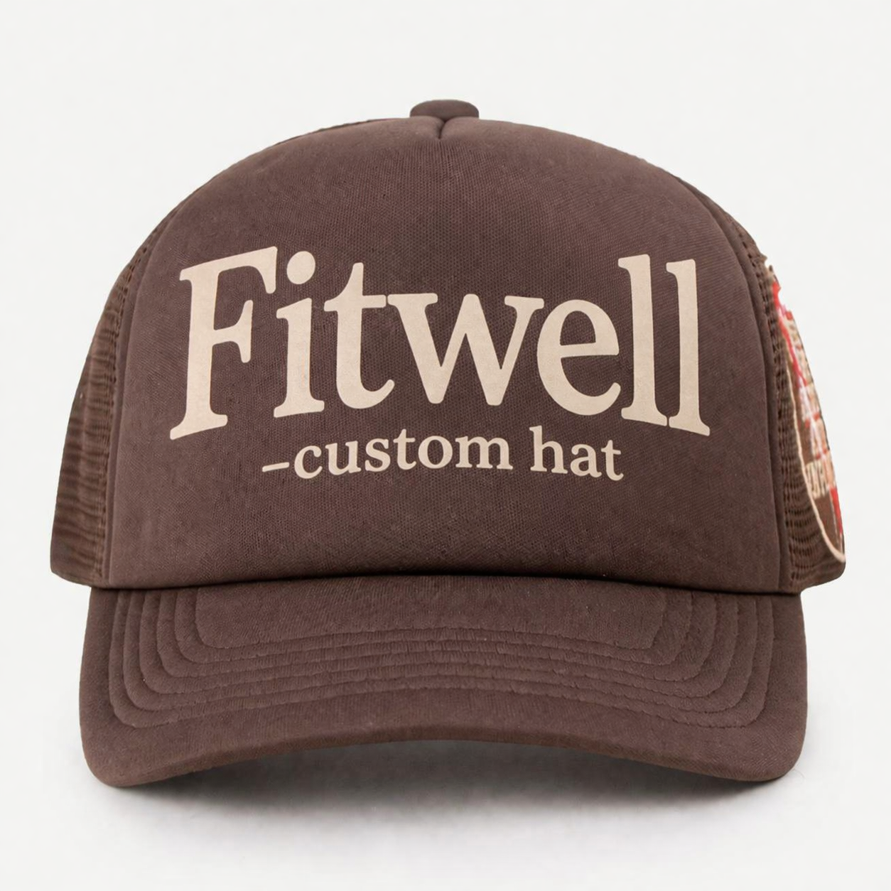 Brown Slogan Print Mesh Trucker Cap Curved Brim Snapback Hat