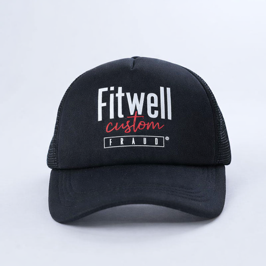 Printed Foam Mesh Trucker Cap in Black and White
