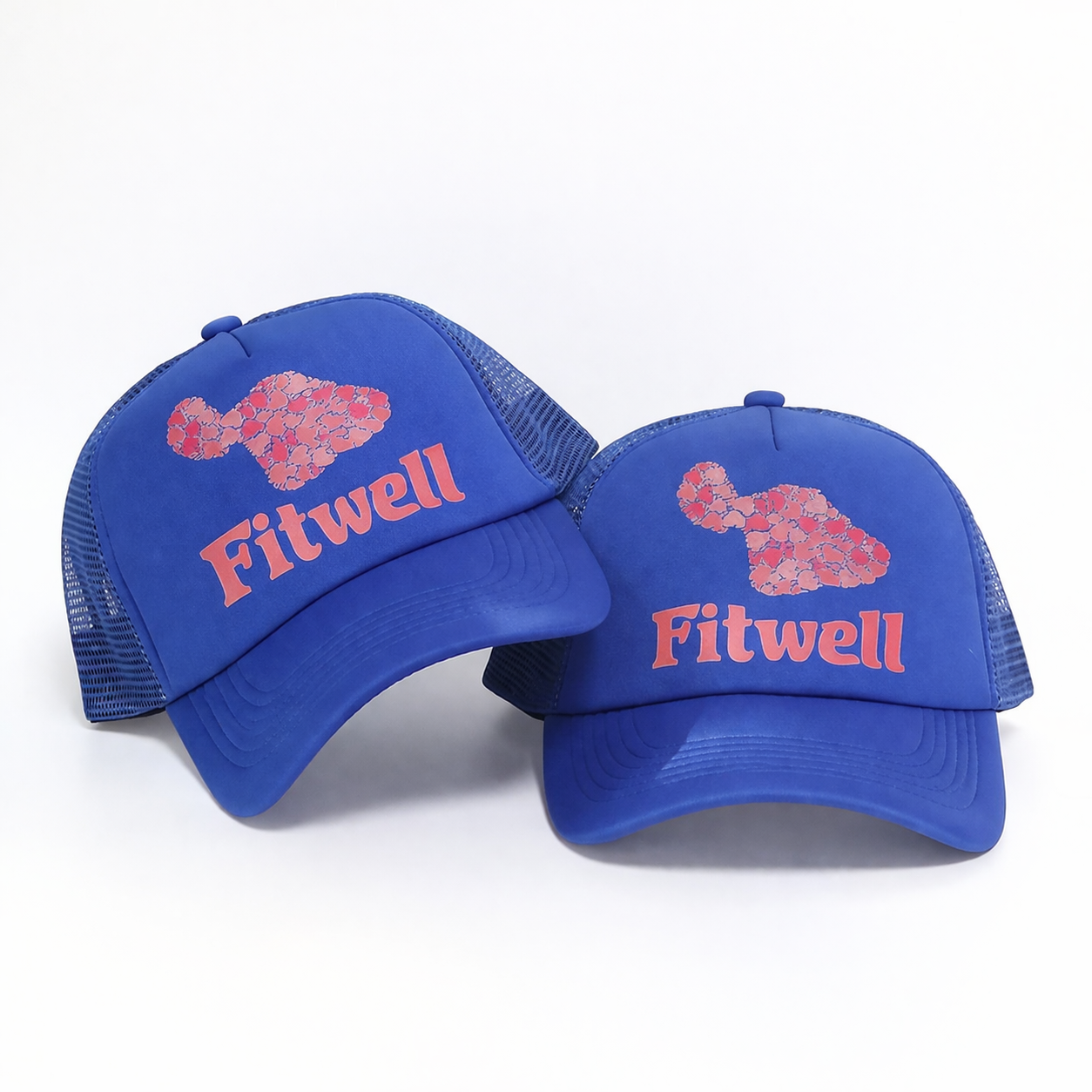 Blue Foam Trucker Cap with Pink Graphic Print Mesh Back Adjustable Hat