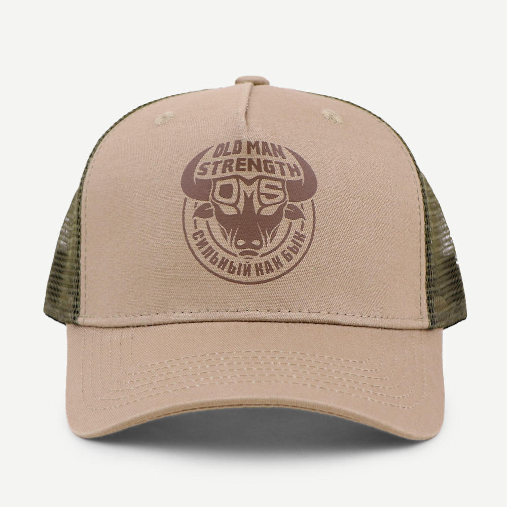 Khaki Olive Old Man Strength Bull Graphic Five-Panel Trucker Cap
