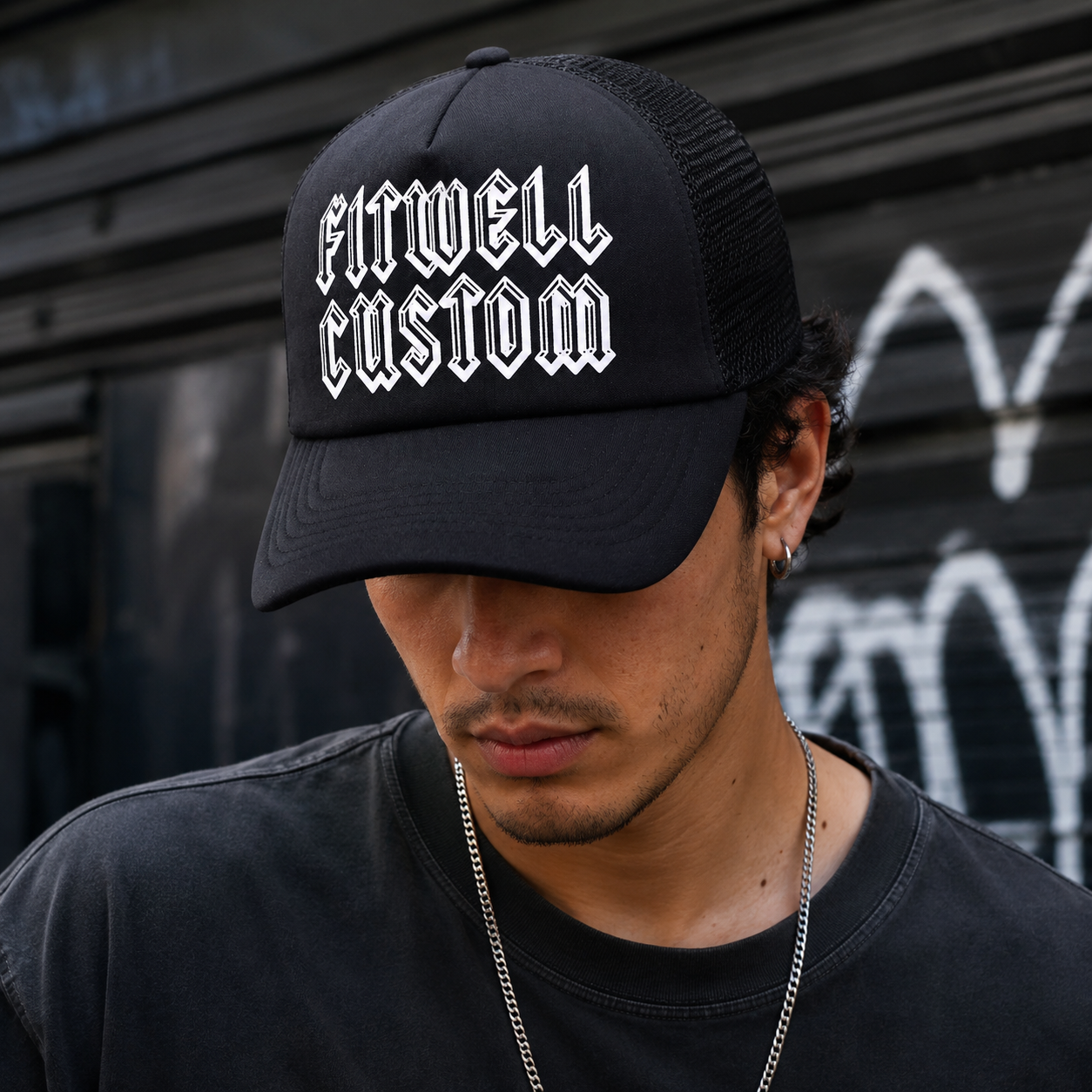 Black High Roller Printed Foam Mesh Trucker Hat