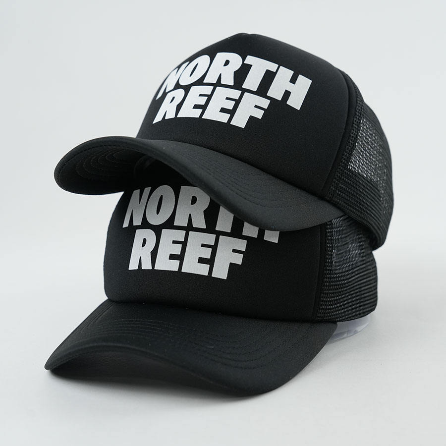 Black Foam Front Mesh Back Trucker Cap with Bold Printed Letter Design
