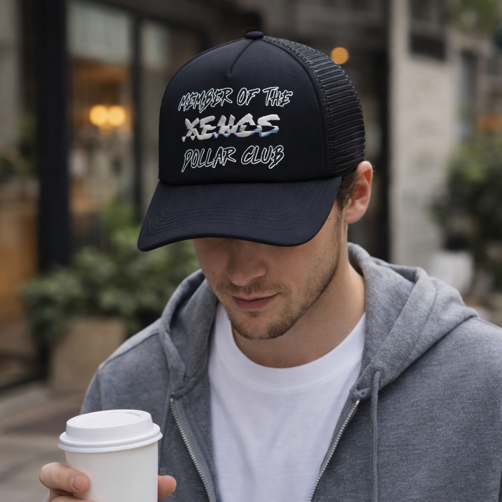 Black Member of the Xeus Dollar Club Printed Trucker Hat