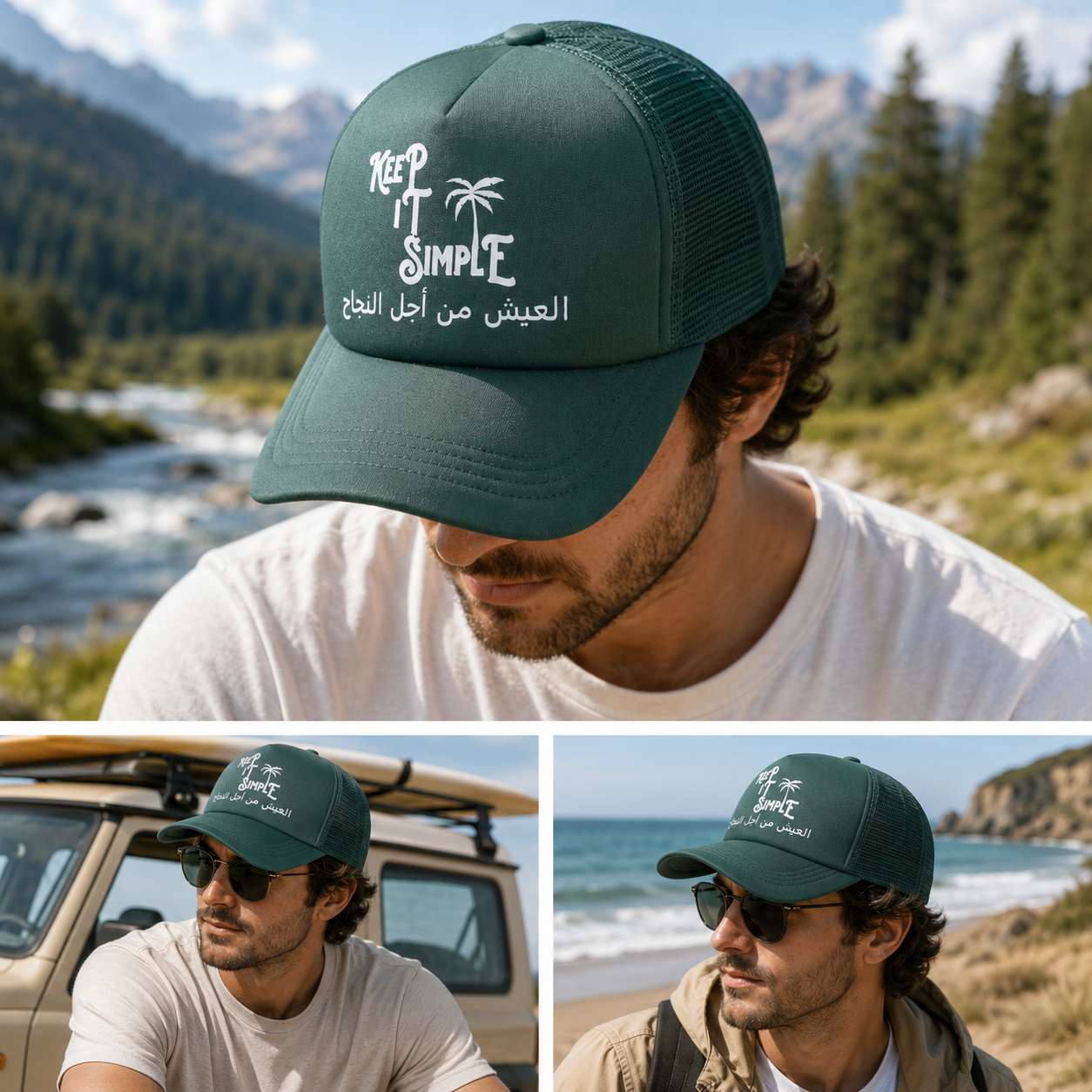 Dark Green Keep It Simple Printed Foam Mesh Trucker Hat