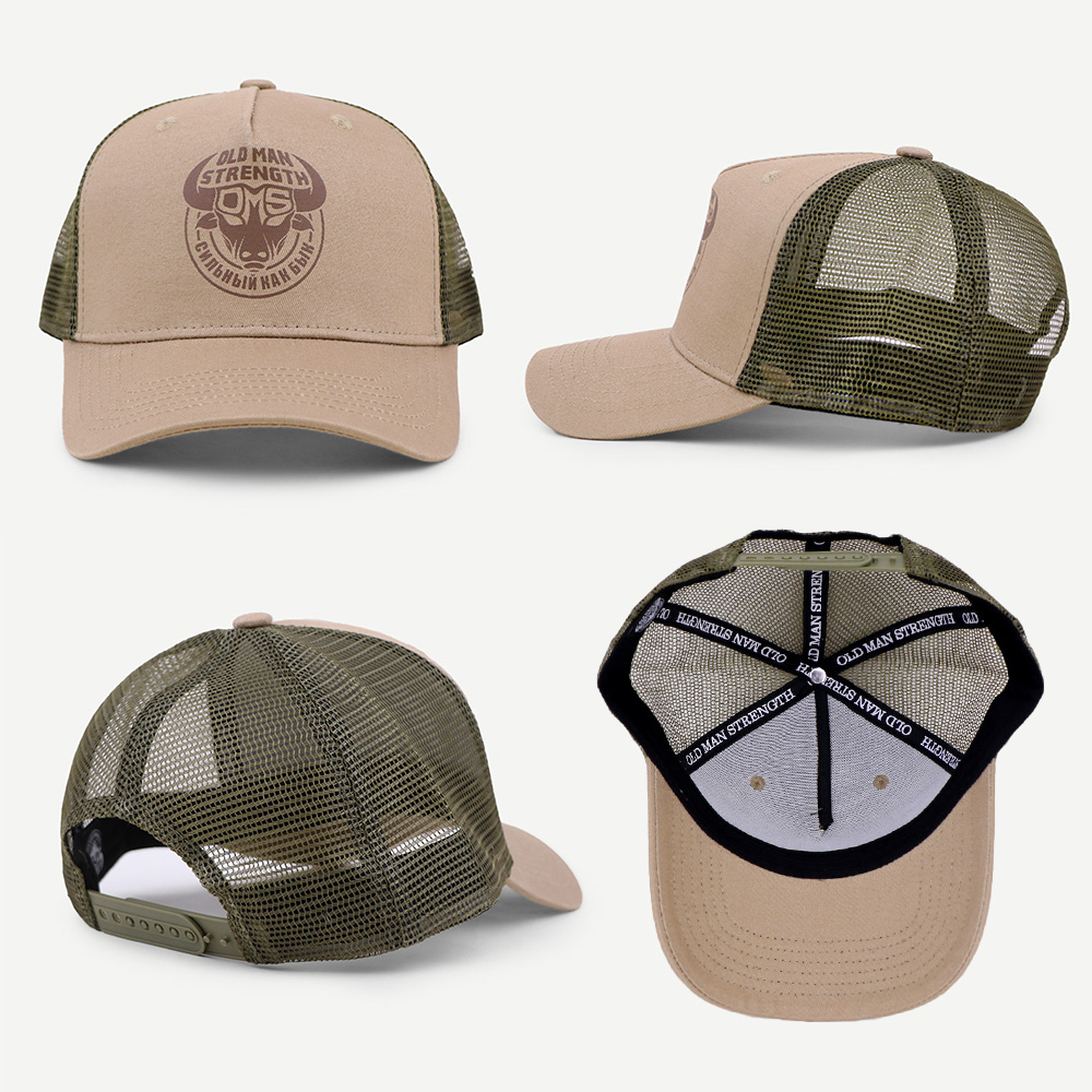 Khaki Olive Old Man Strength Bull Graphic Five-Panel Trucker Cap