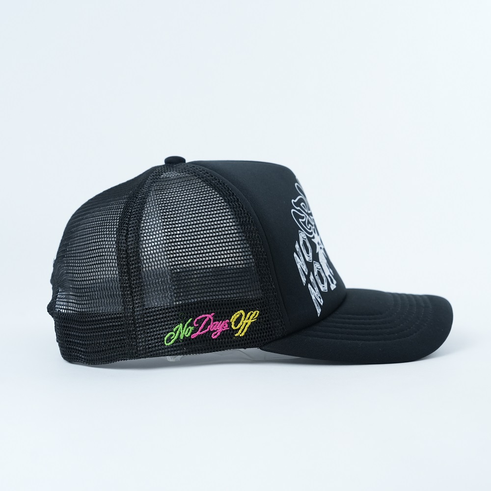 Black Graffiti Print Foam Trucker Cap with Mesh Back